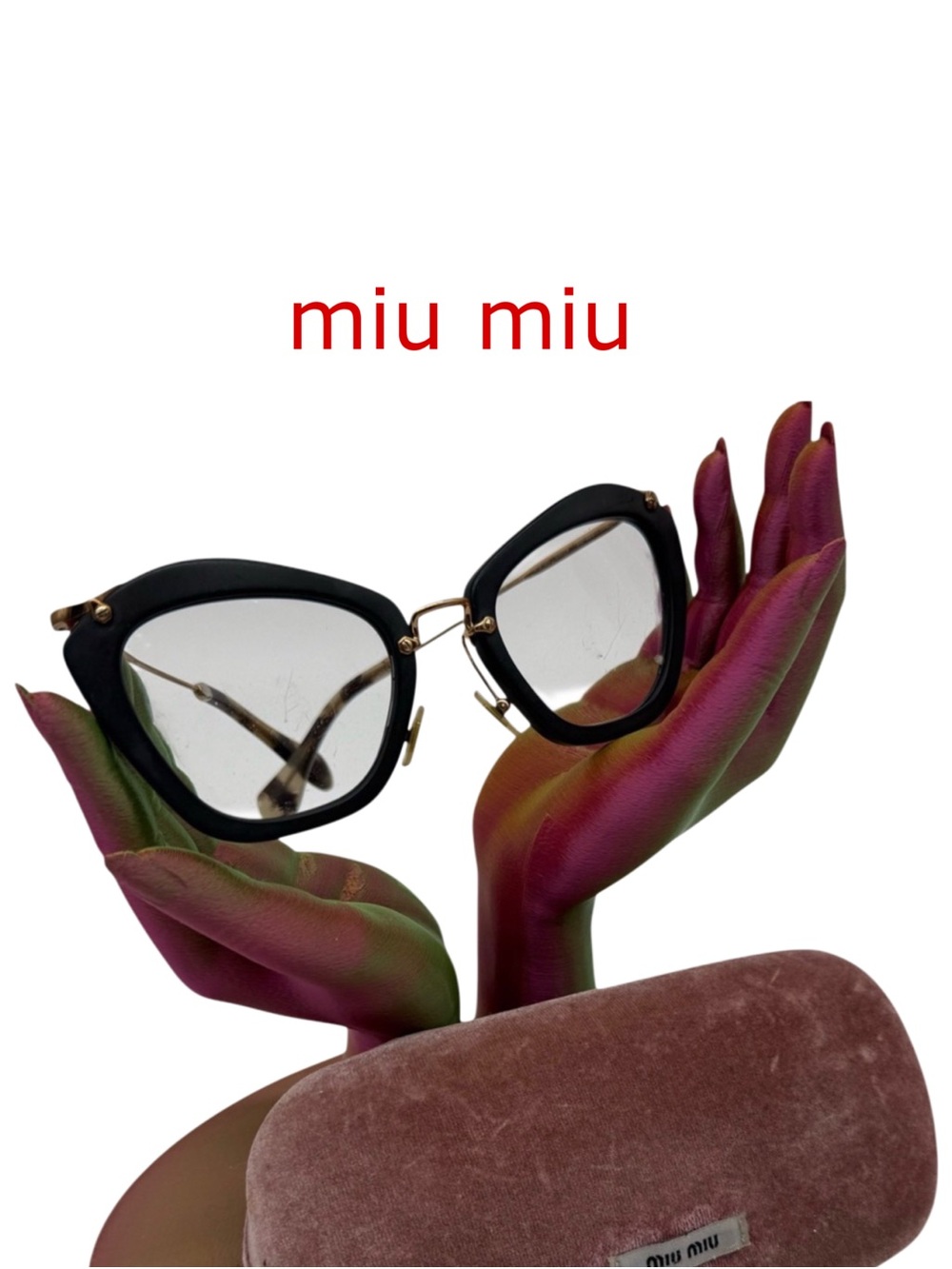 AUTHENTIC MIU MIU SMU10N 5524 Gold SMUO4Q Cat Eye Sunglasses